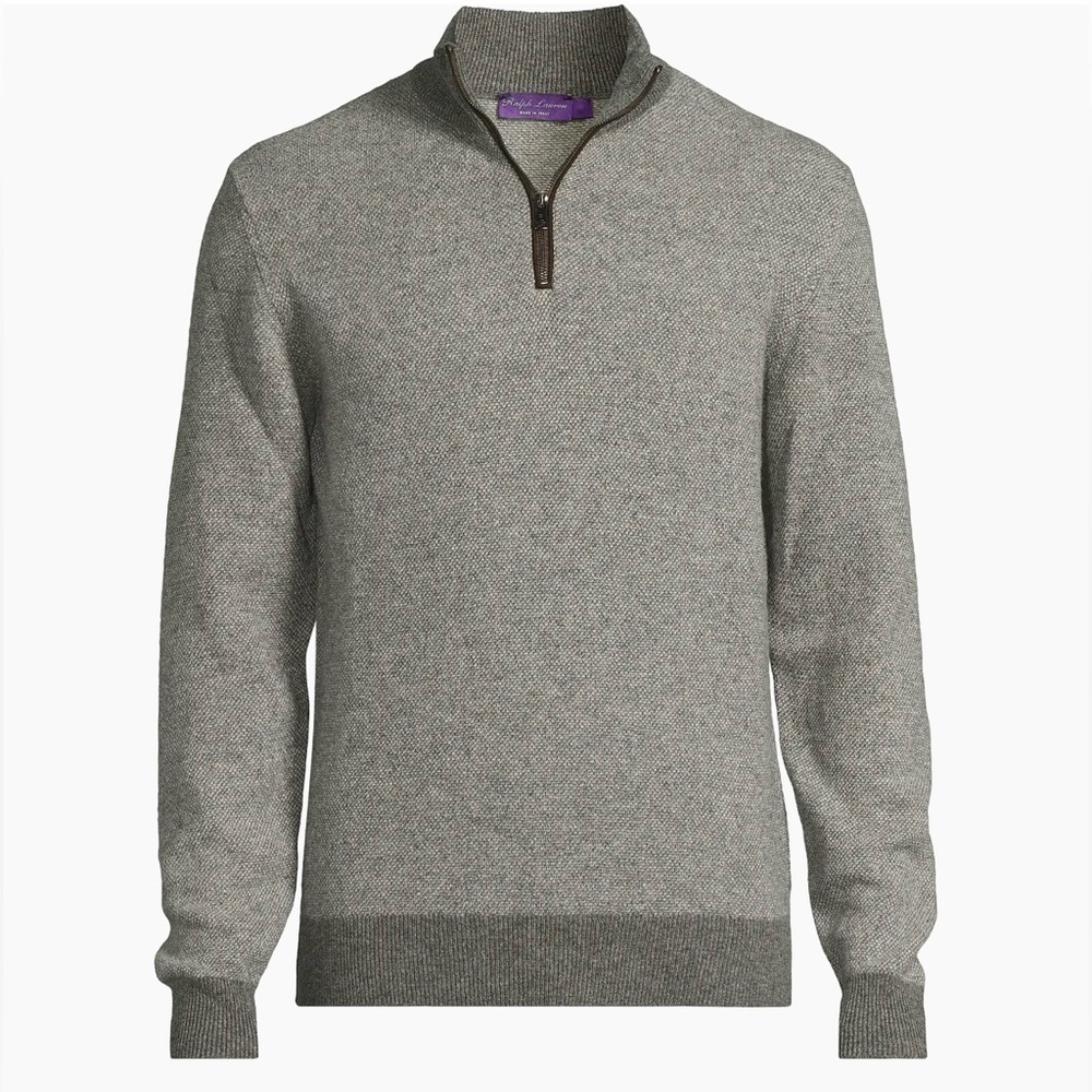 Ralph Lauren Purple Label Birdseye Cashmere Quarter Zip Slim Fit Sweater Sz S - Picture 2 of 14